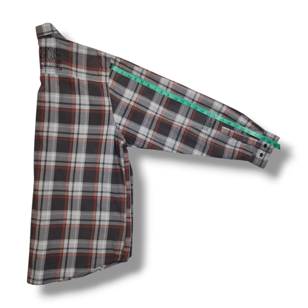 Harley Davidson Motorclothes Grey/Orange Plaid Button Down Long Sleeve Men's 2XL - Picture 5 of 16